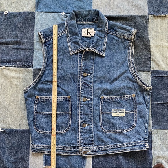 calvin klein denim collared vest linen blend size L - Picture 7 of 7